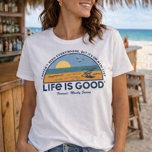 Life is Good Cool Tee T-Shirt Unisex 2XL White Travel Graphic Classic Fit